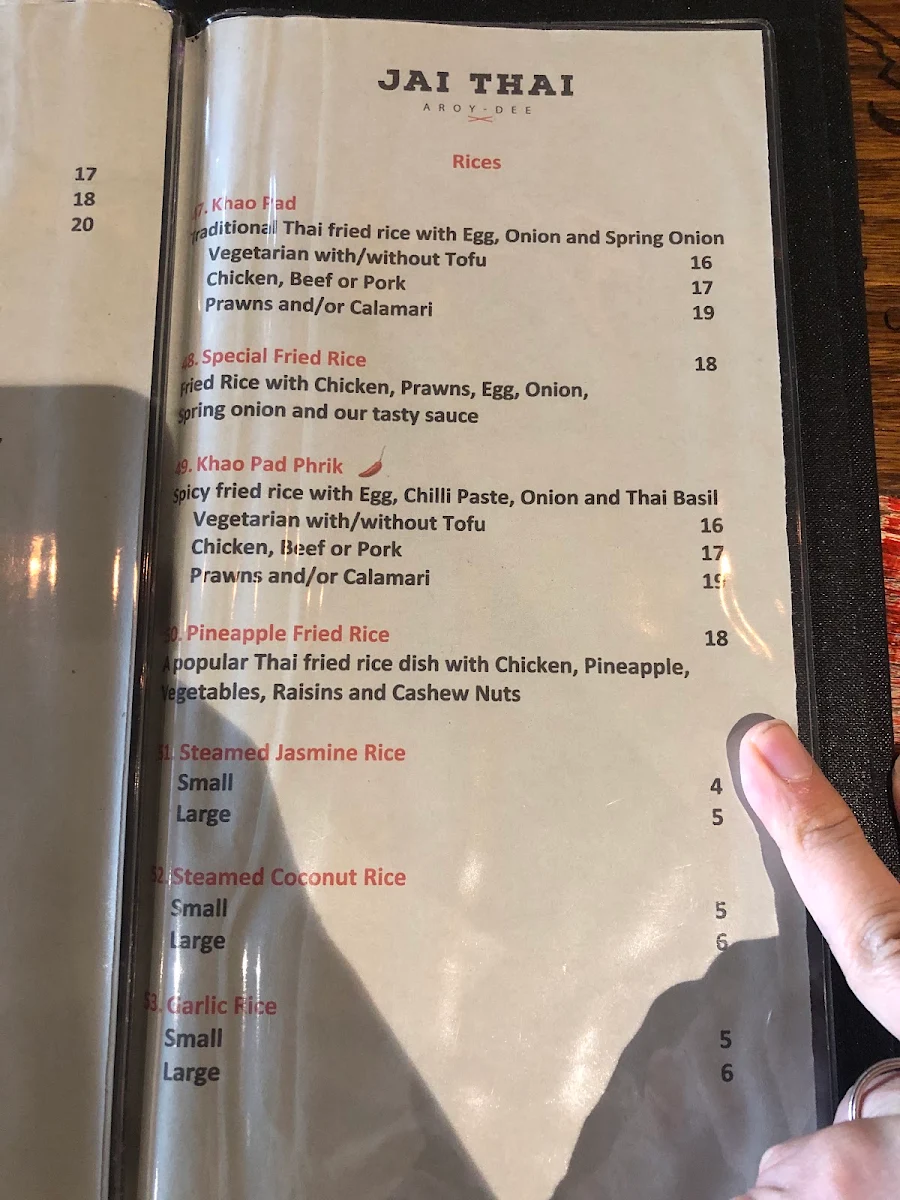 Menu, Jai Thai Lara