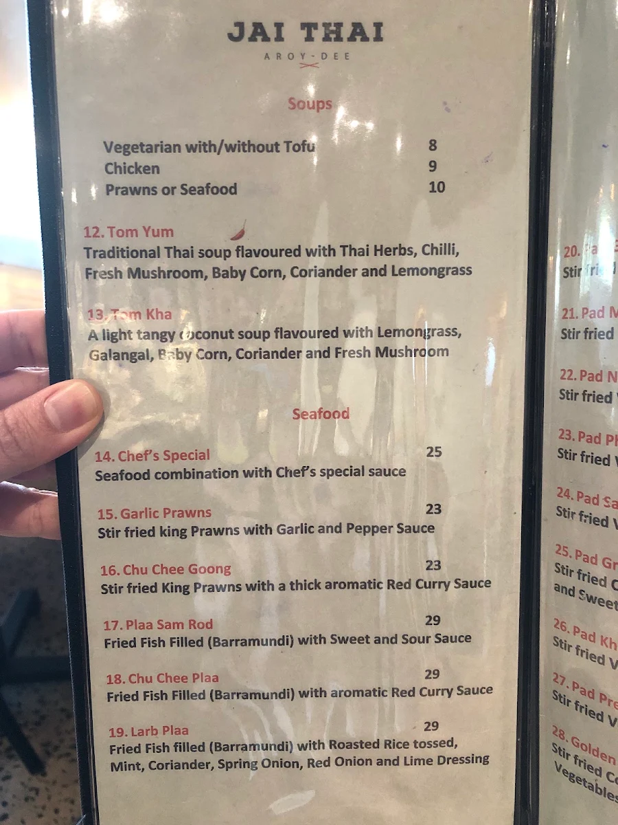 Menu, Jai Thai Lara