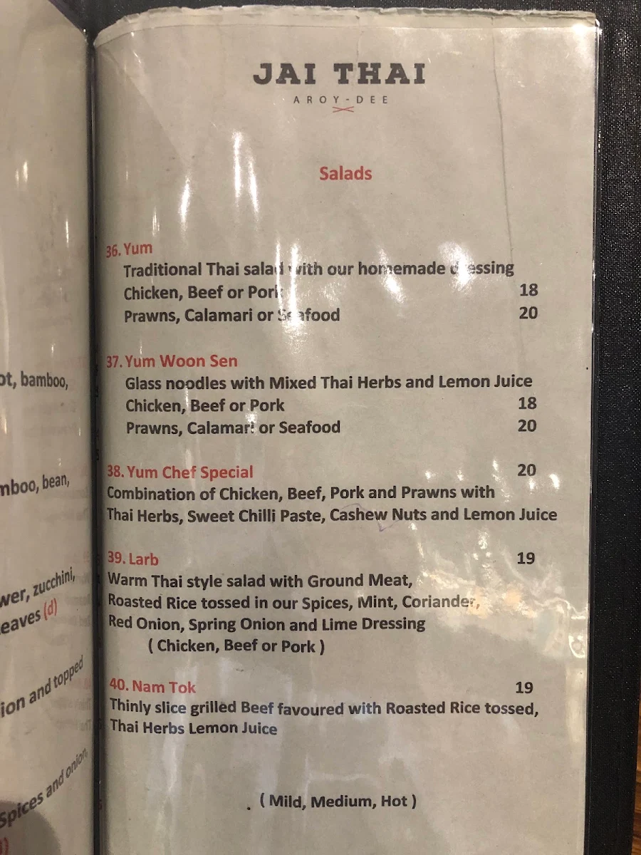 Menu, Jai Thai Lara