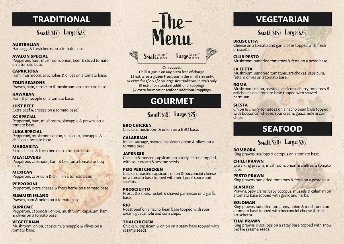 Menu, LJ's Pizza Bar