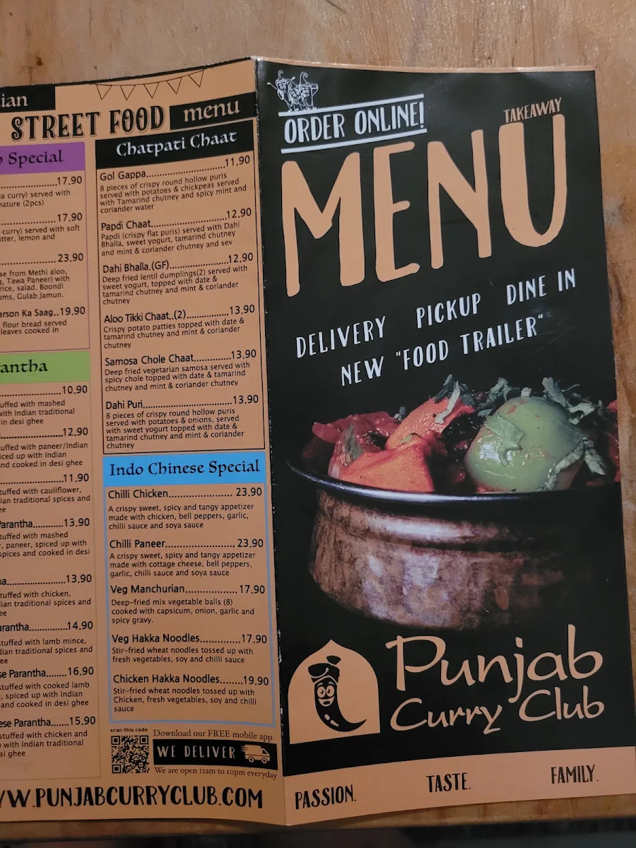 Menu, Punjab Curry Club Ipswich