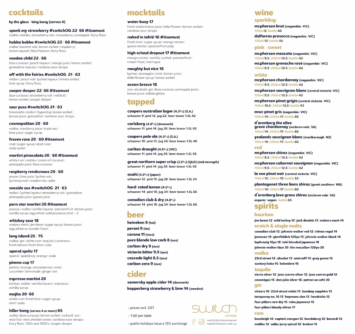 Menu, Switch Lifestyle