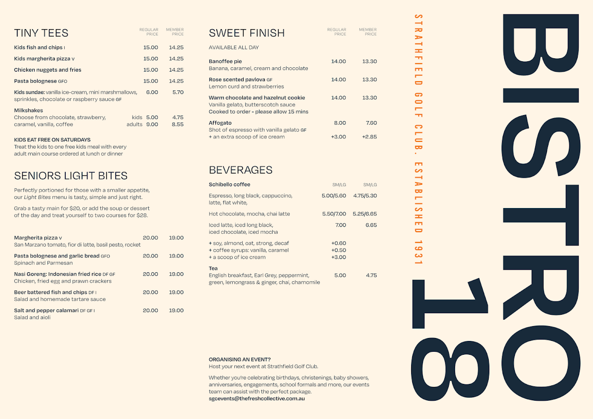 Menu, Bistro 18