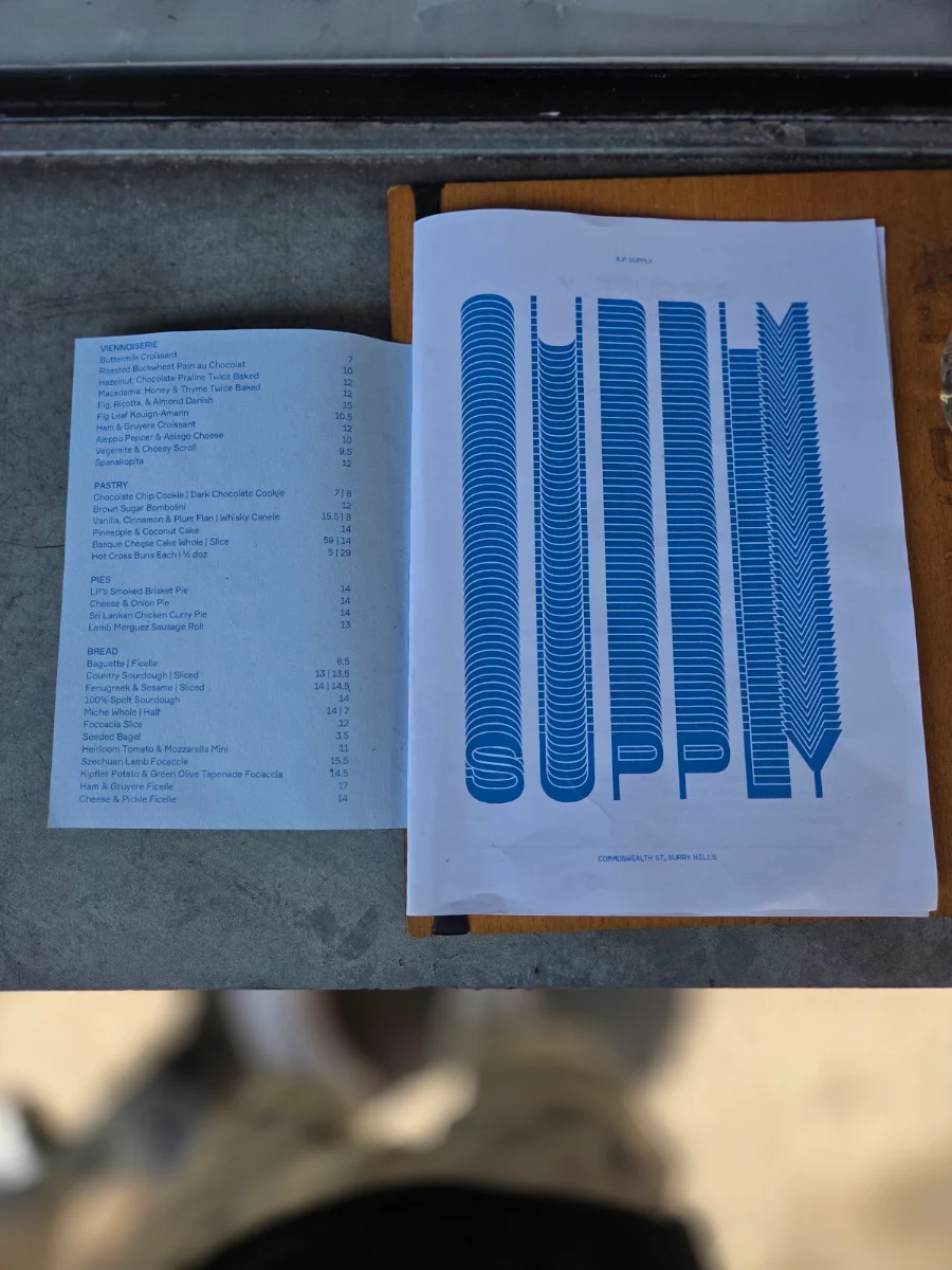 Menu, A.P Supply (A.P Bakery)