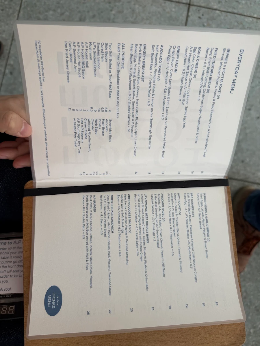 Menu, A.P Supply (A.P Bakery)