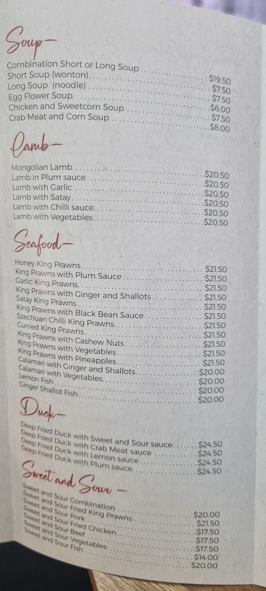 Menu, Remo's Waterside Chinese Takeaway