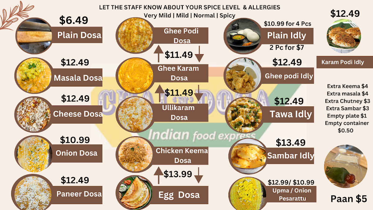 Menu, Chai N Dosa Braybrook