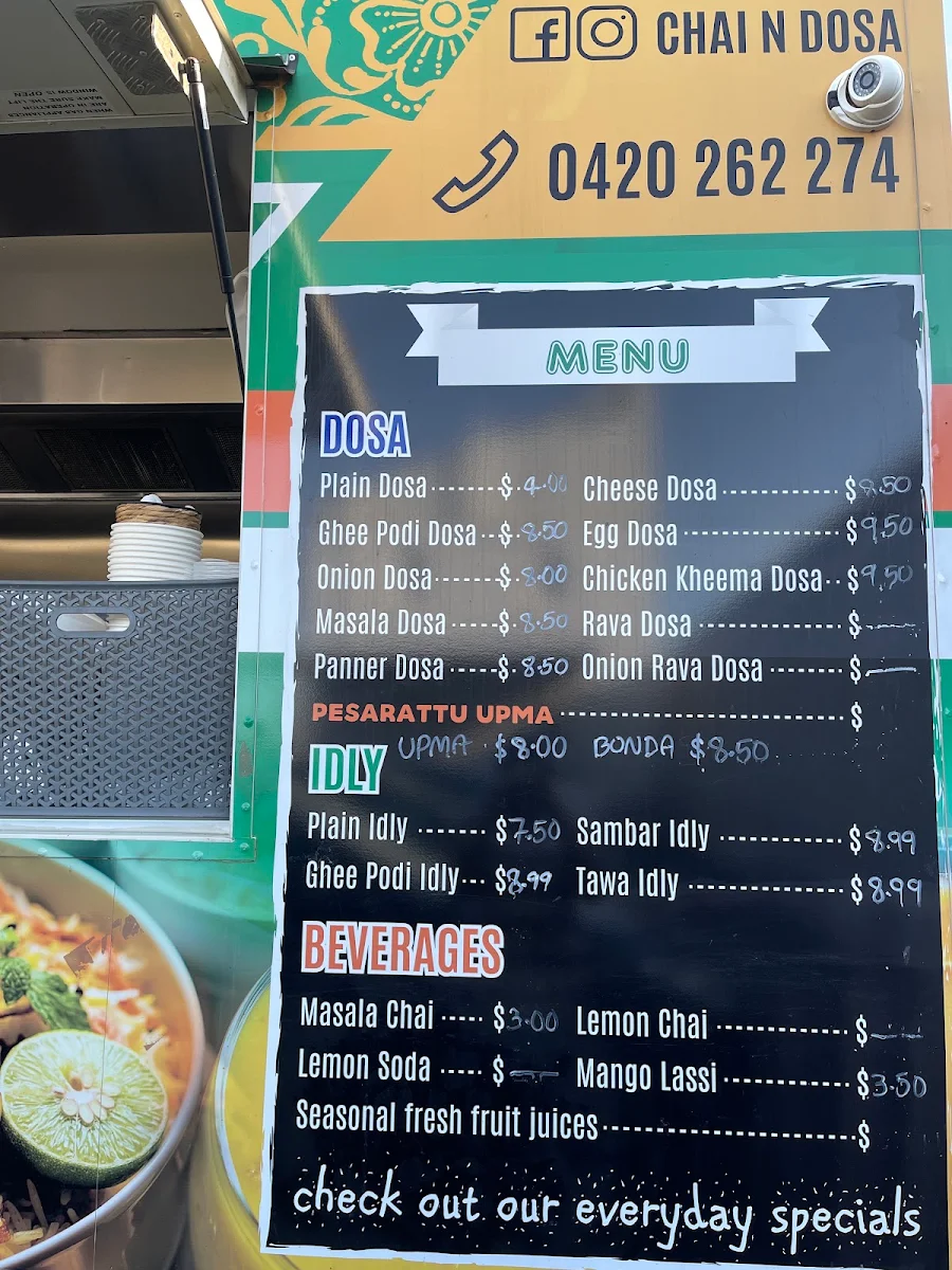Menu, Chai N Dosa Braybrook