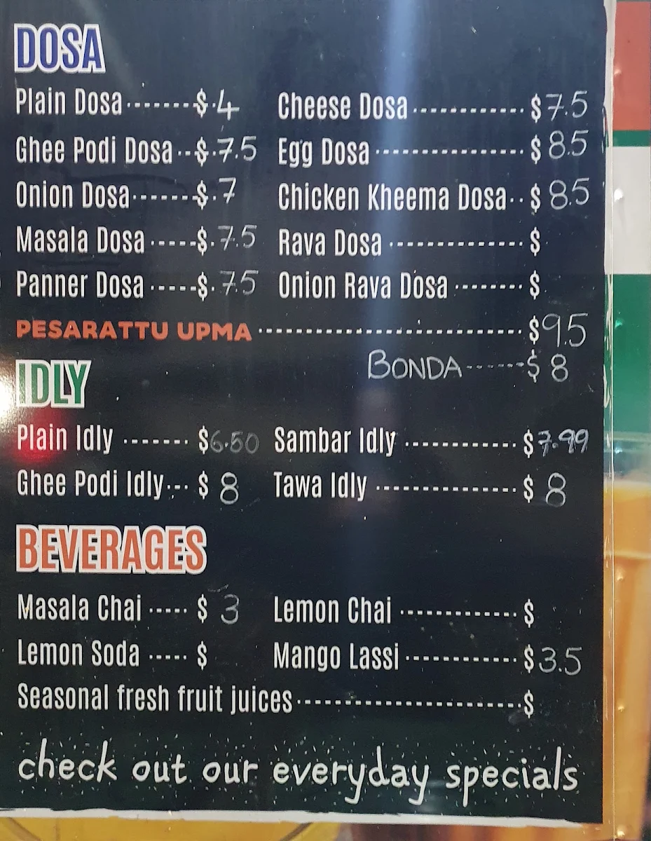 Menu, Chai N Dosa Braybrook