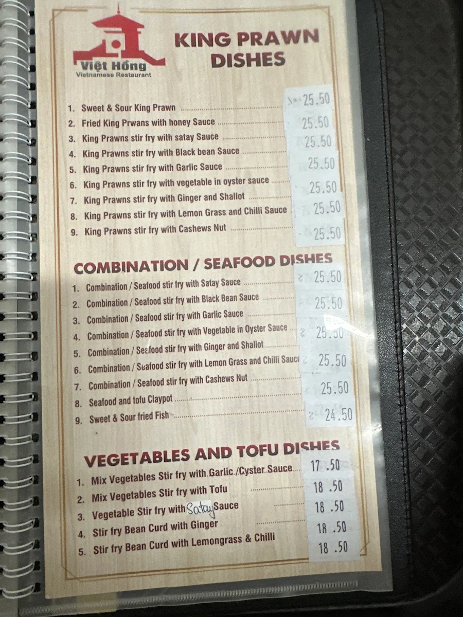 Menu, Viet Hong Vietnamese Restaurant