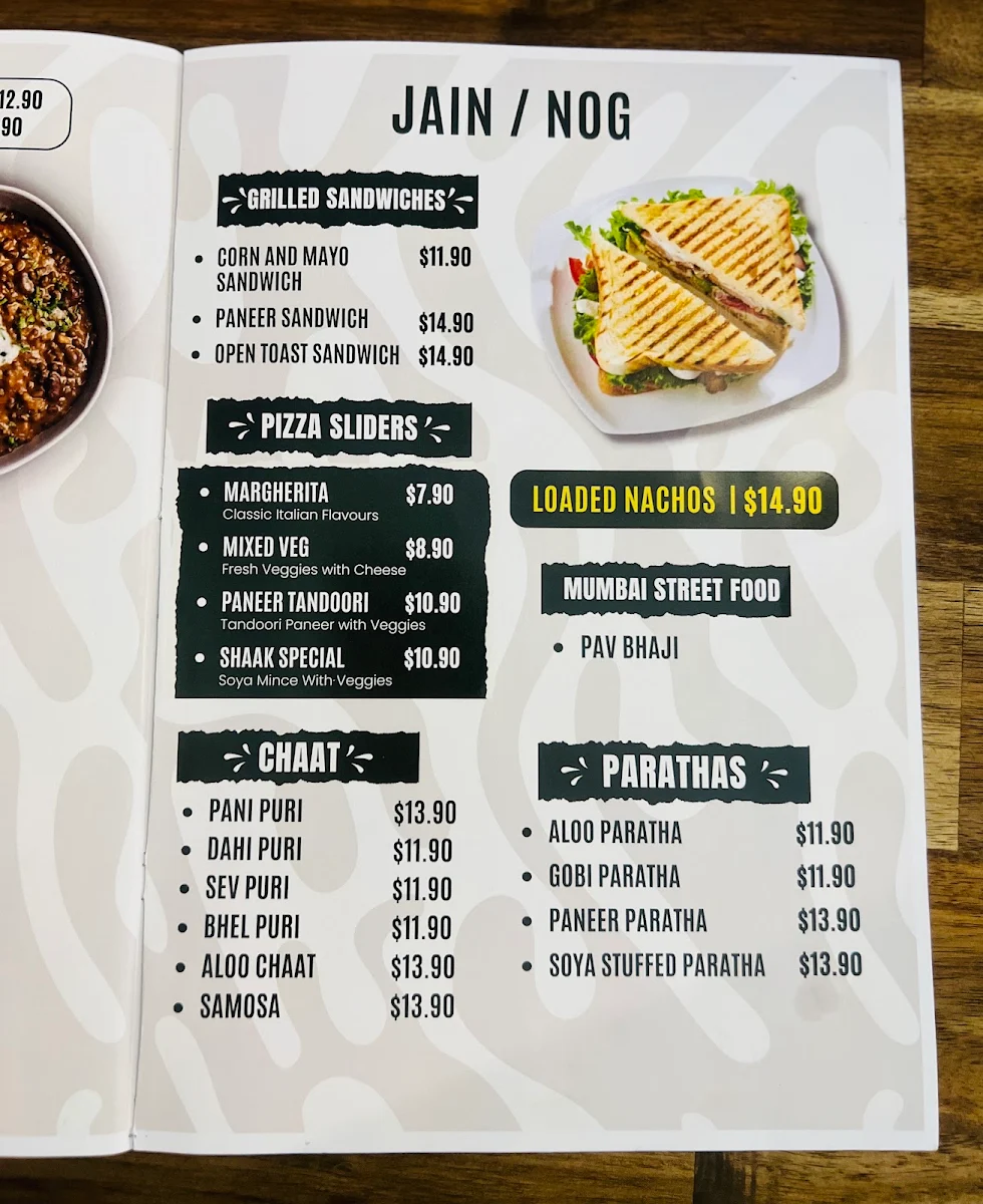 Menu, Shaak veg vegan NOG cafe and eggless cakes