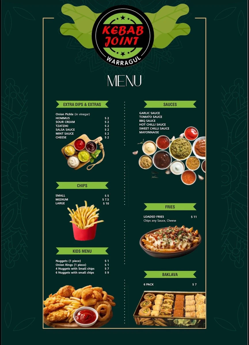Menu, Kebab Joint Warragul