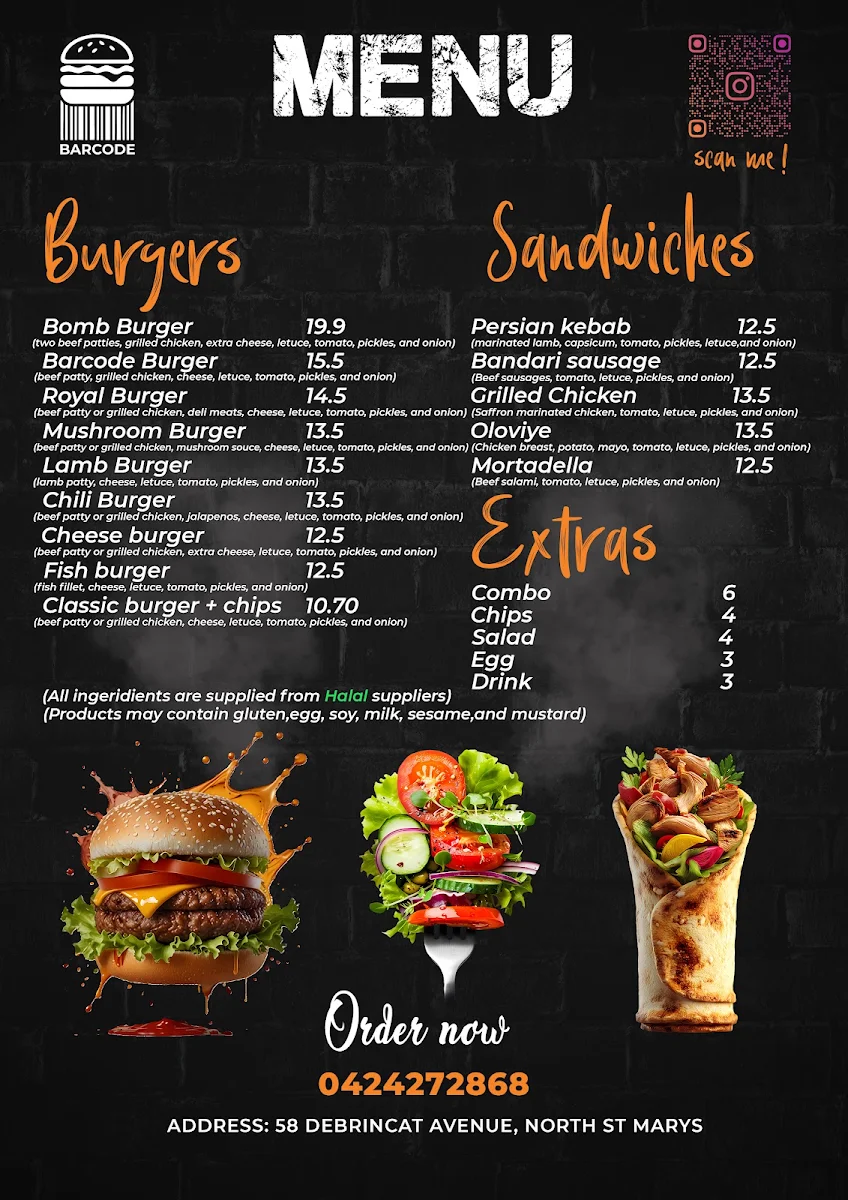 Menu, BARCODE BURGER