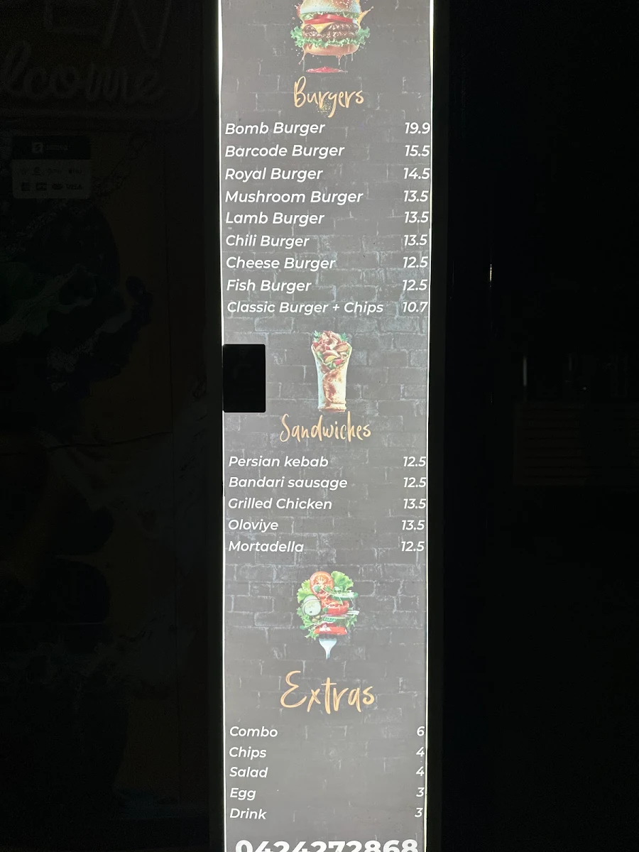 Menu, BARCODE BURGER