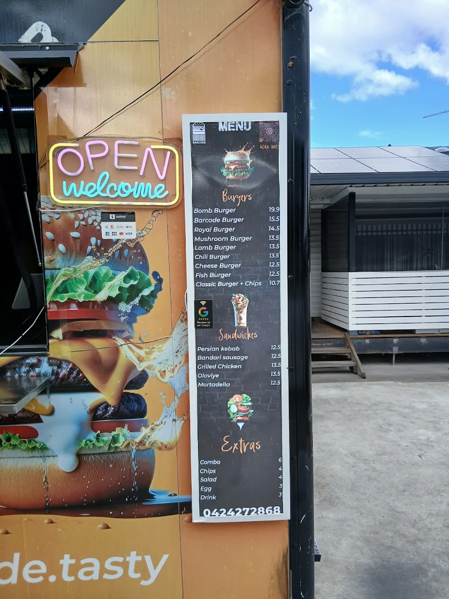 Menu, BARCODE BURGER