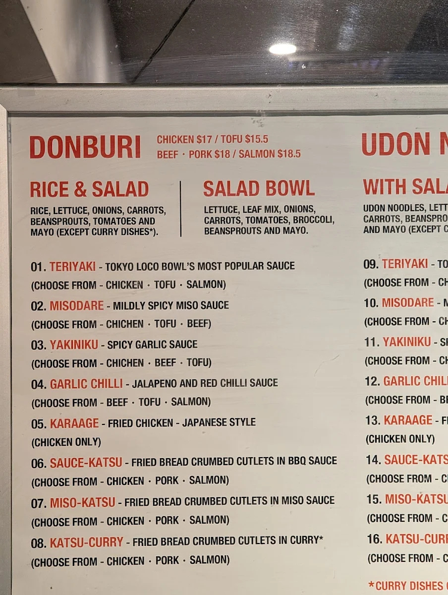 Menu, Tokyo Loco Bowl