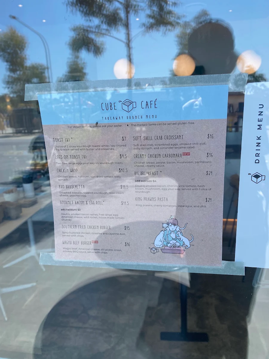 Menu, Cube Cafe