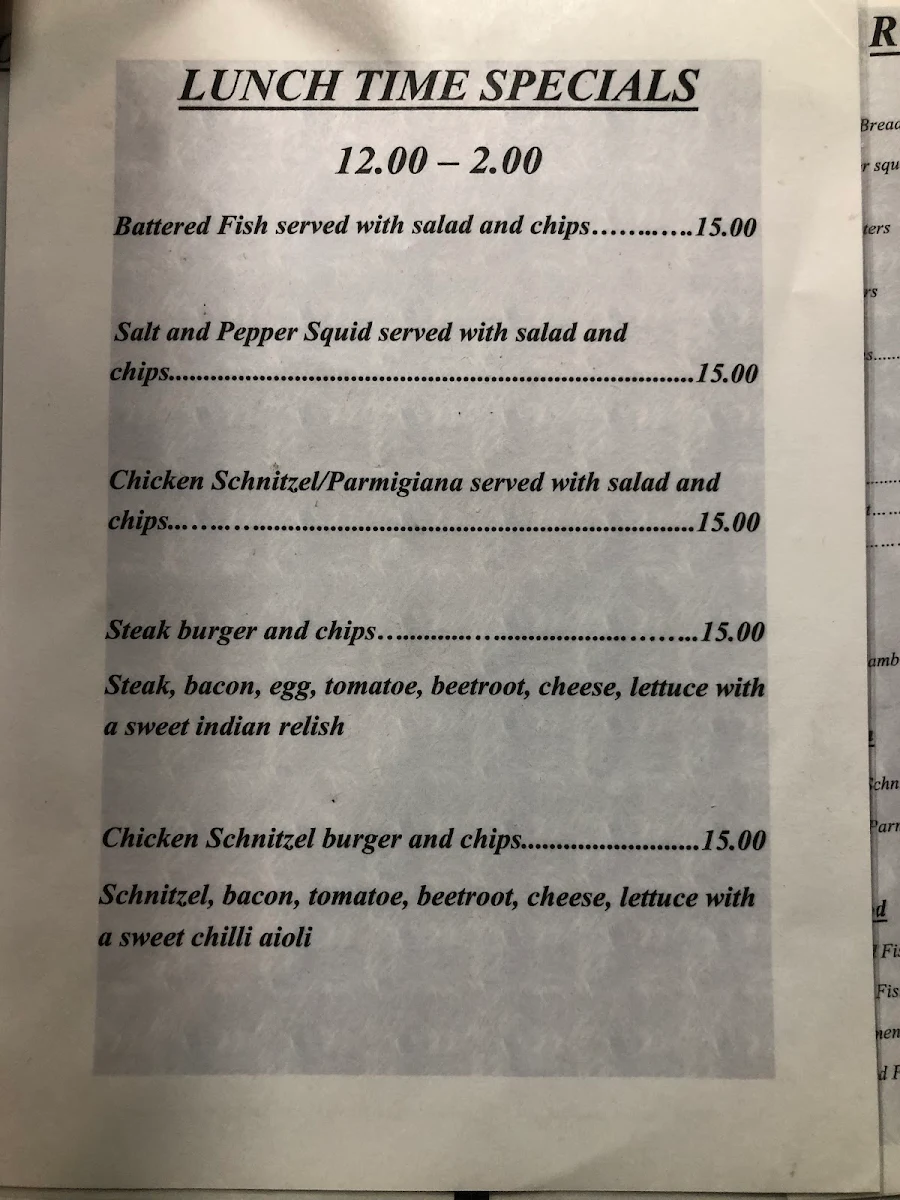 Menu, Euston Royal Hotel Terrace 31 Restaurant
