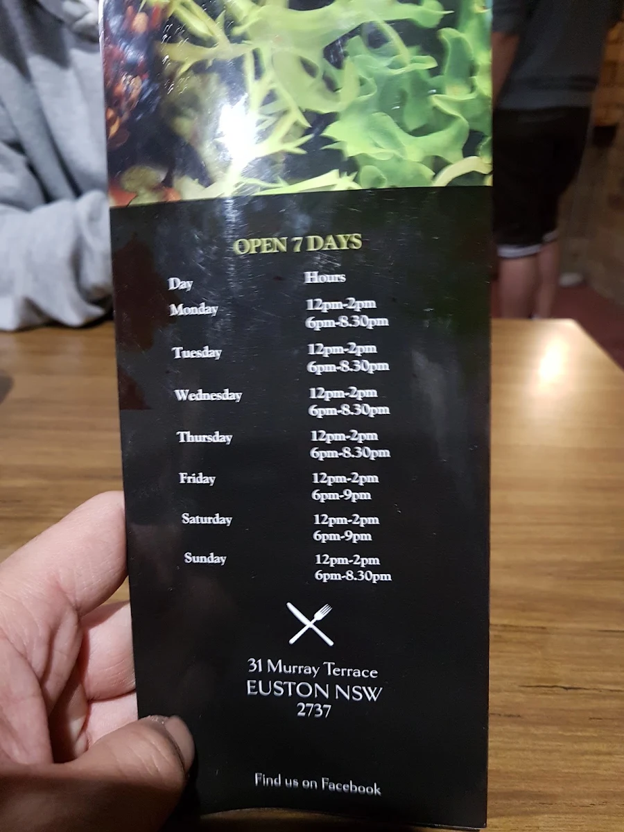 Menu, Euston Royal Hotel Terrace 31 Restaurant