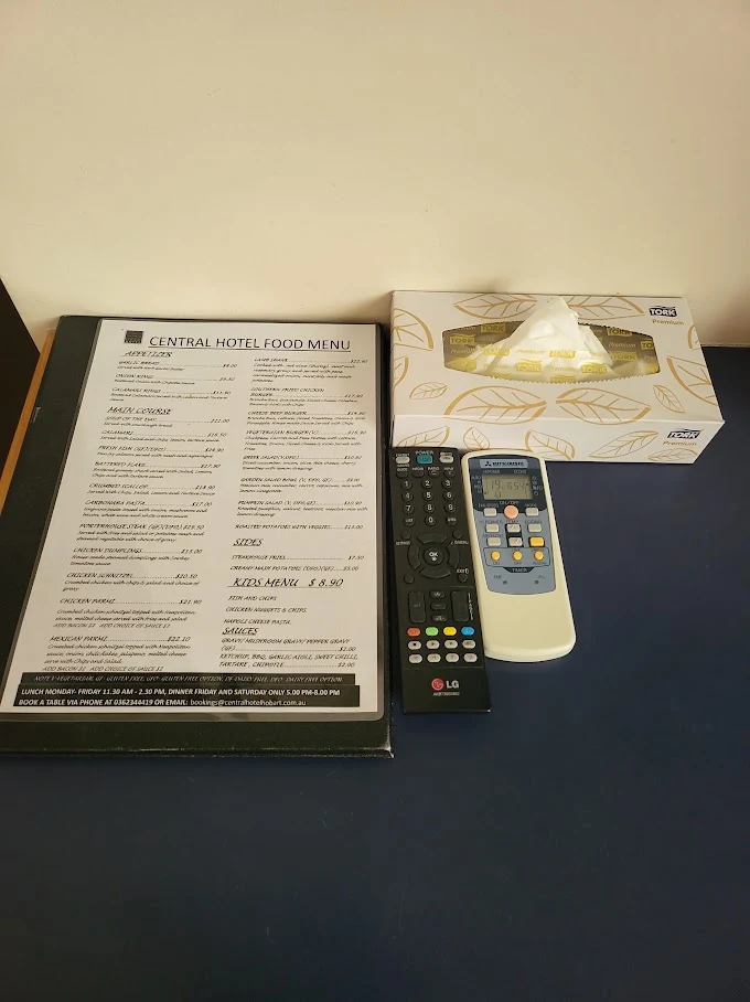 Menu, Central Hotel - Bar, Bistro, Gaming & Accommodation