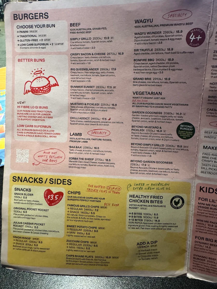 Menu, Grill'd Burgers - Cairns Esplanade