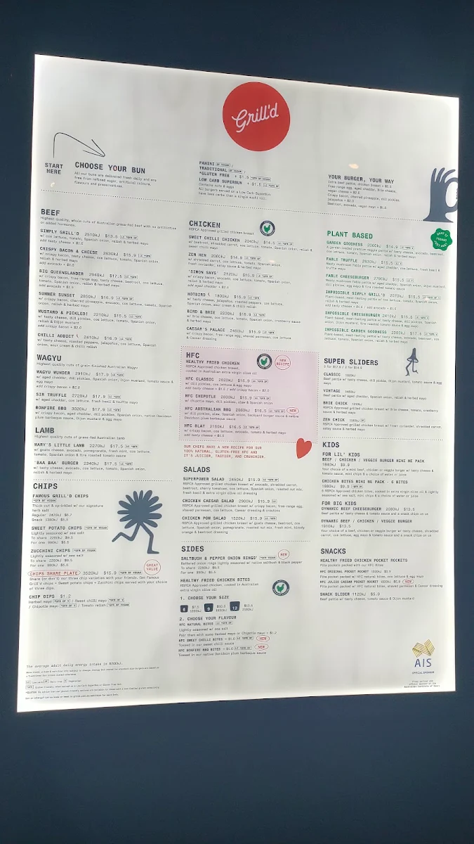 Menu, Grill'd Burgers - Cairns Esplanade