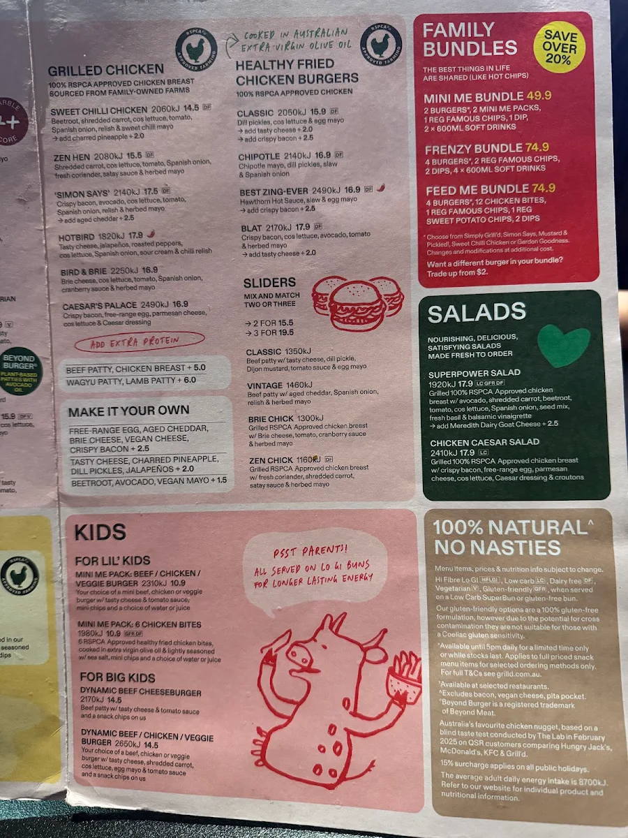 Menu, Grill'd Burgers - Cairns Esplanade