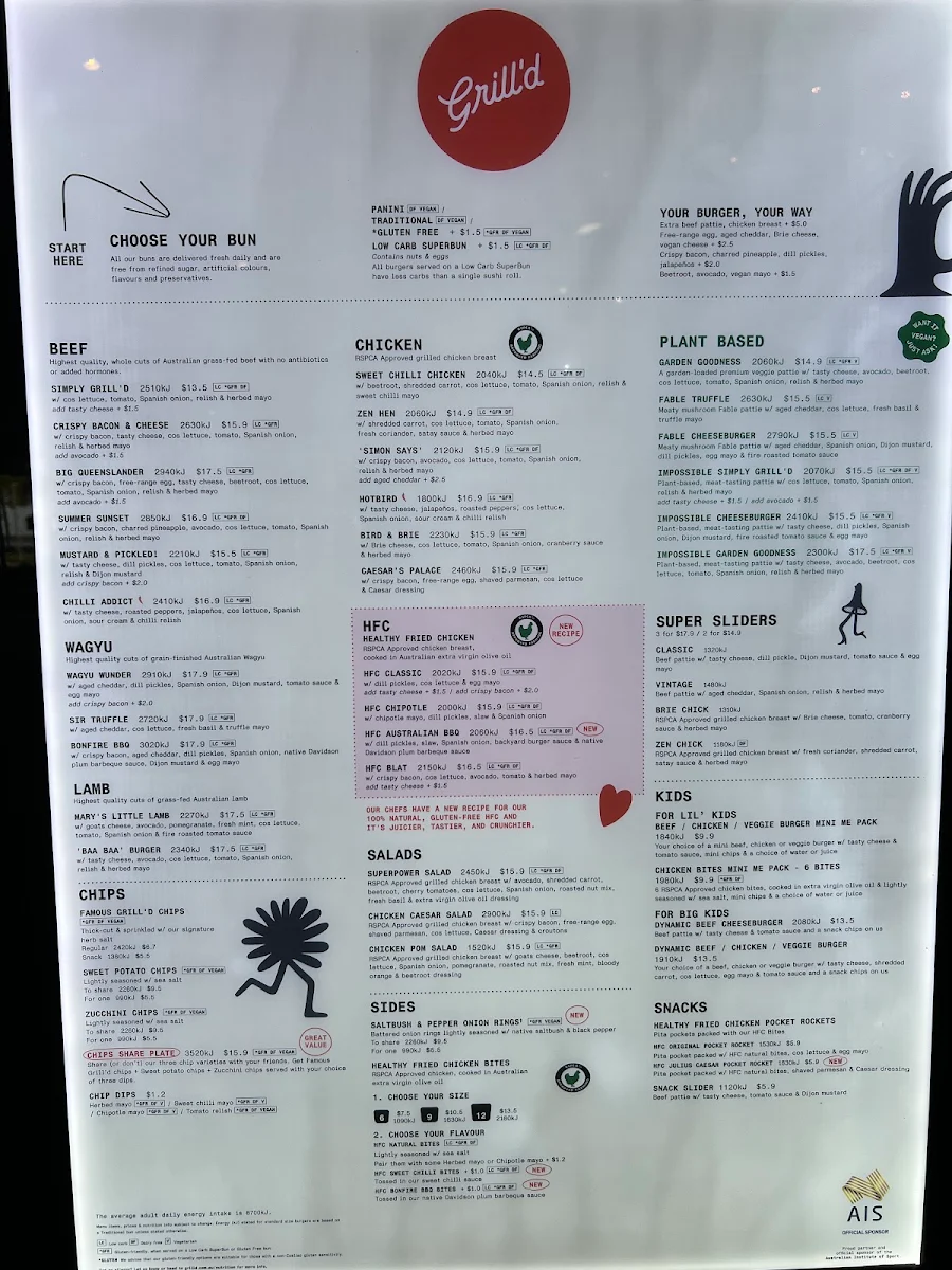 Menu, Grill'd Burgers - Cairns Esplanade