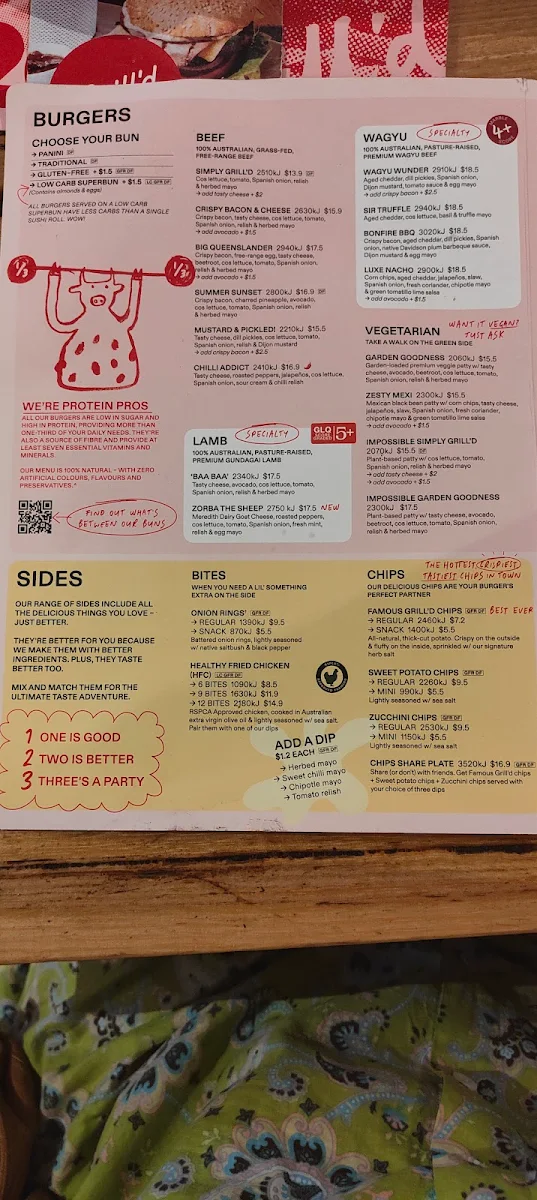 Menu, Grill'd Burgers - Cairns Esplanade