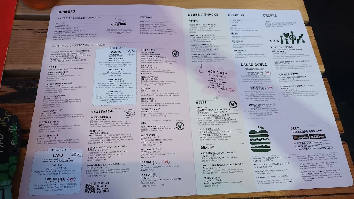 Menu, Grill'd Burgers - Cairns Esplanade