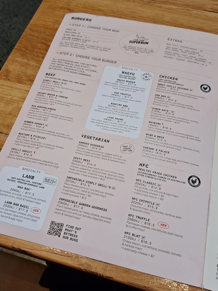 Menu, Grill'd Burgers - Cairns Esplanade