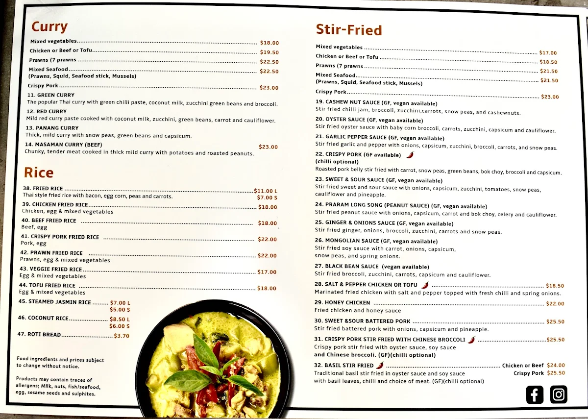Menu, Thai Style Restaurant