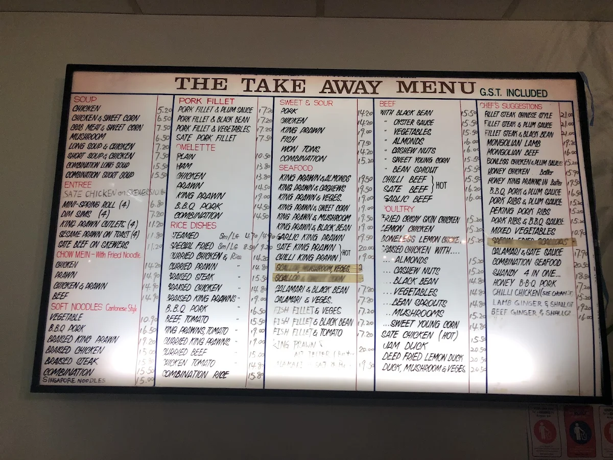 Menu, The Ming Inn