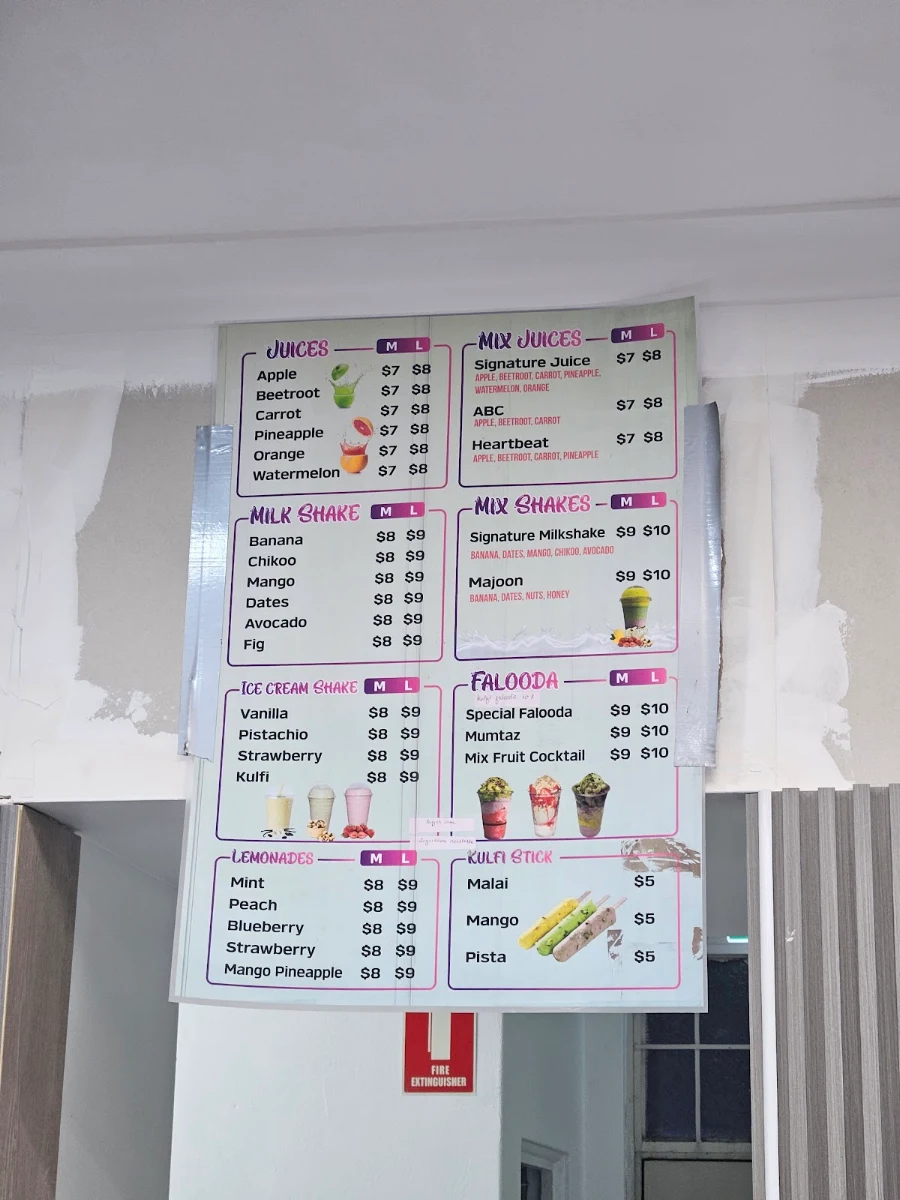 Menu, Master juice and ice cream Riverstone