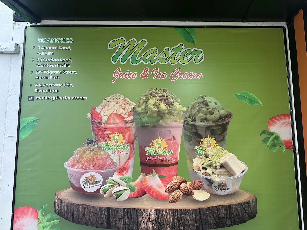 Menu, Master juice and ice cream Riverstone