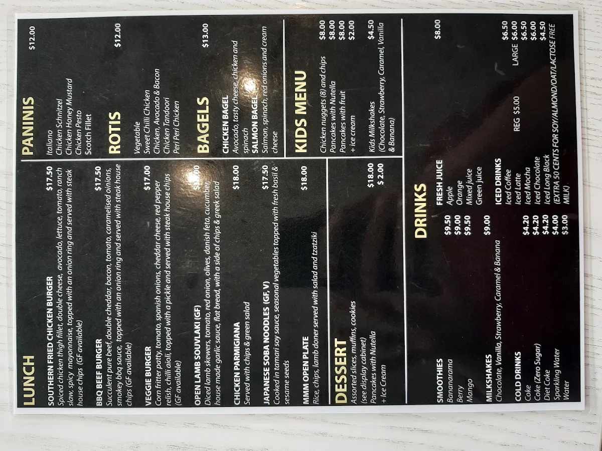 Menu, Uncles Panini & Coffee