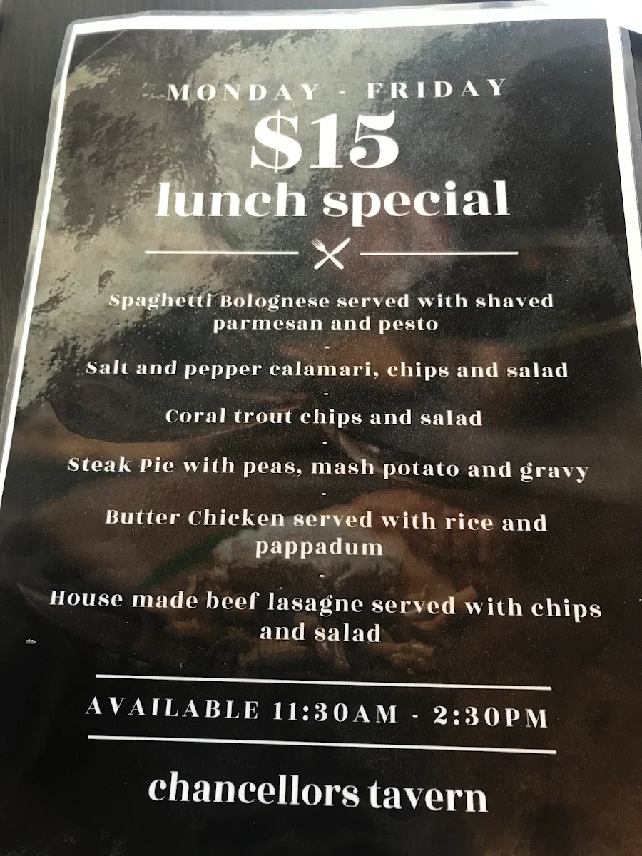 Menu, Chancellors Tavern