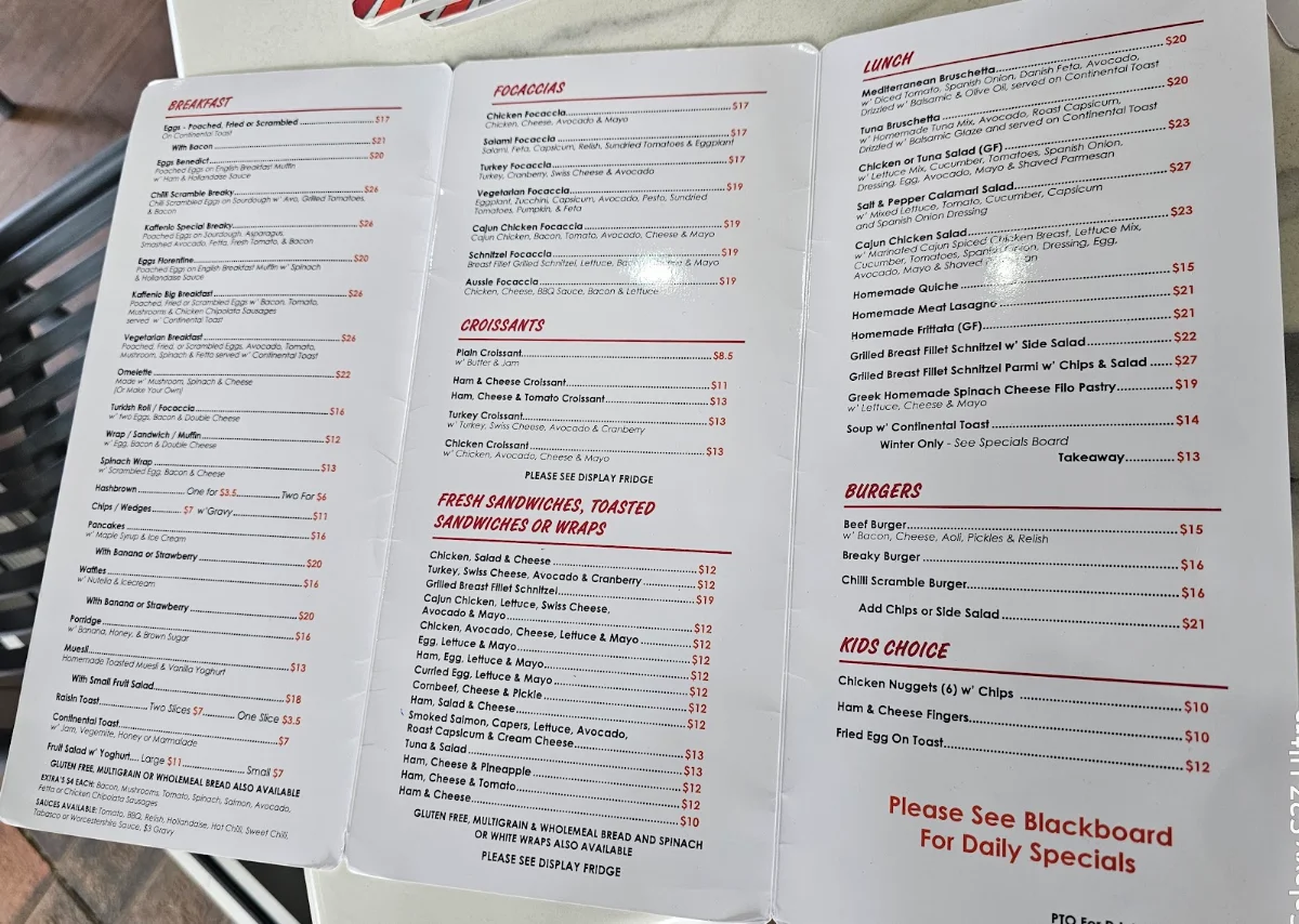 Menu, Kaffenio