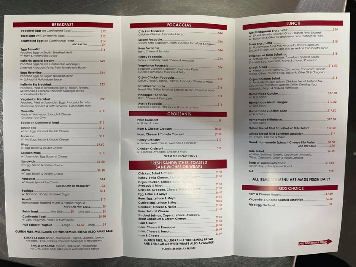 Menu, Kaffenio