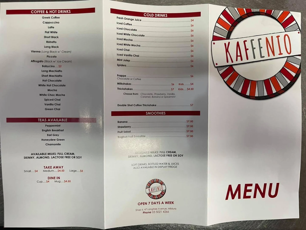 Menu, Kaffenio