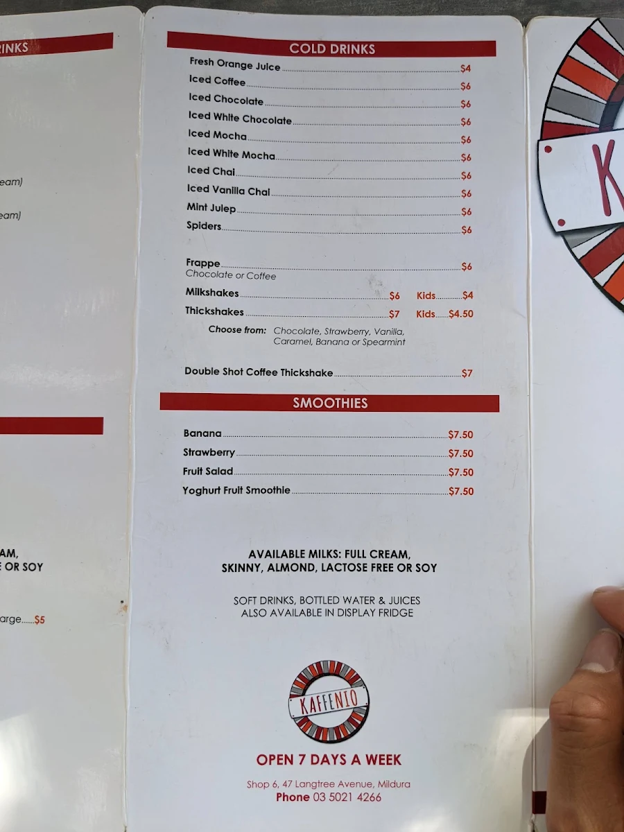 Menu, Kaffenio
