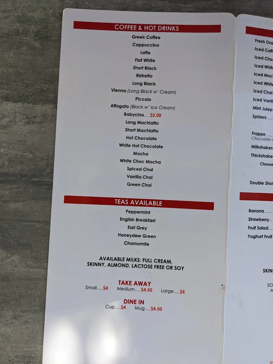 Menu, Kaffenio