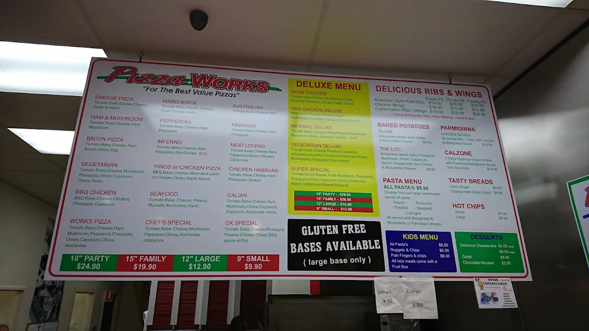 Menu, Pizza Works