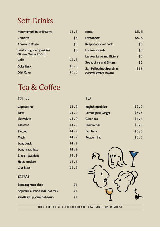 Menu, Tutti Trattoria