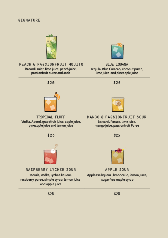 Menu, Tutti Trattoria