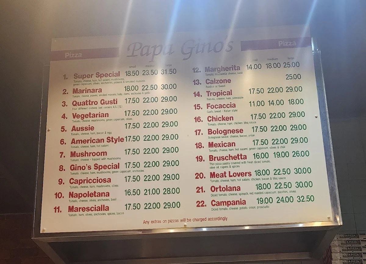 Menu, Papa Gino's