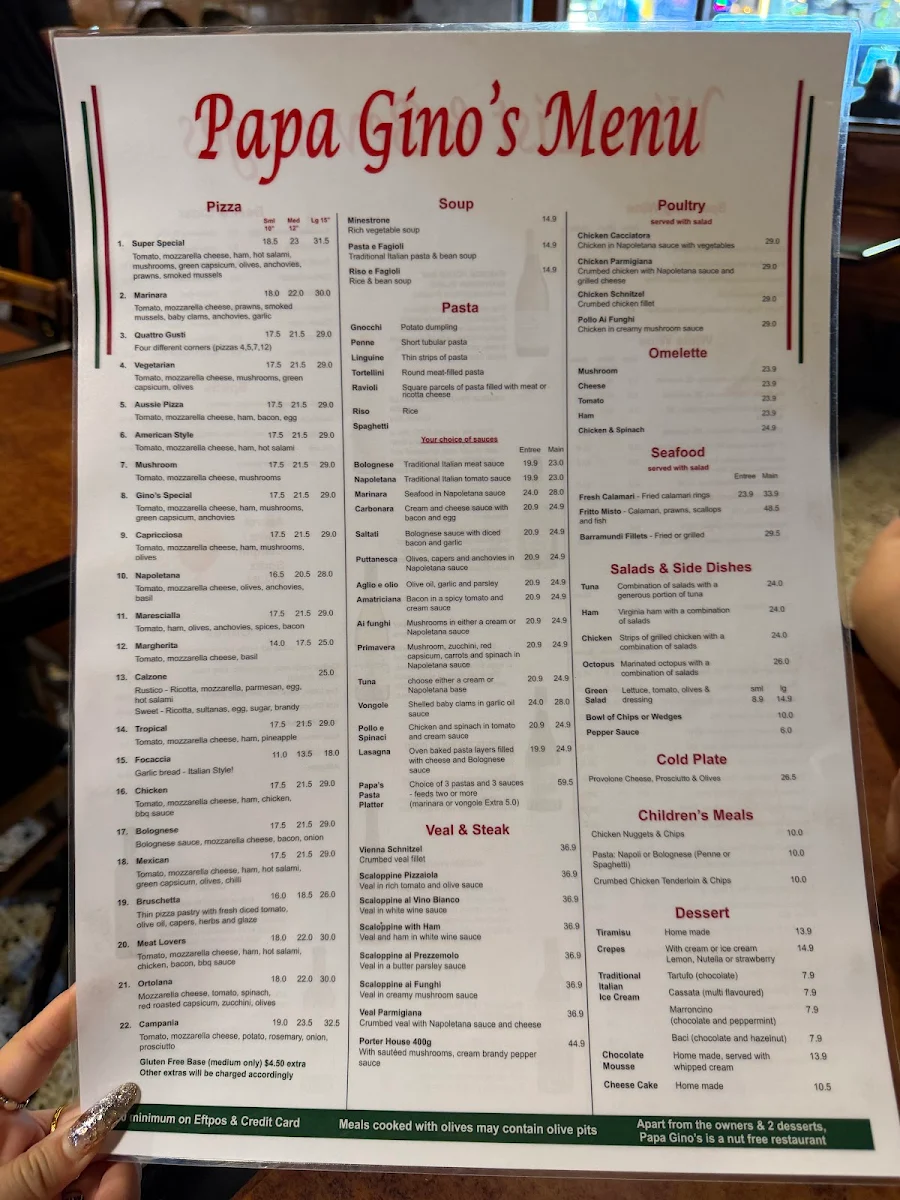 Menu, Papa Gino's