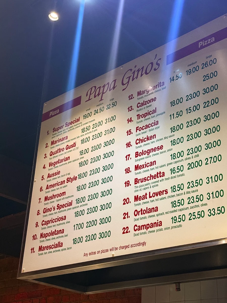 Menu, Papa Gino's