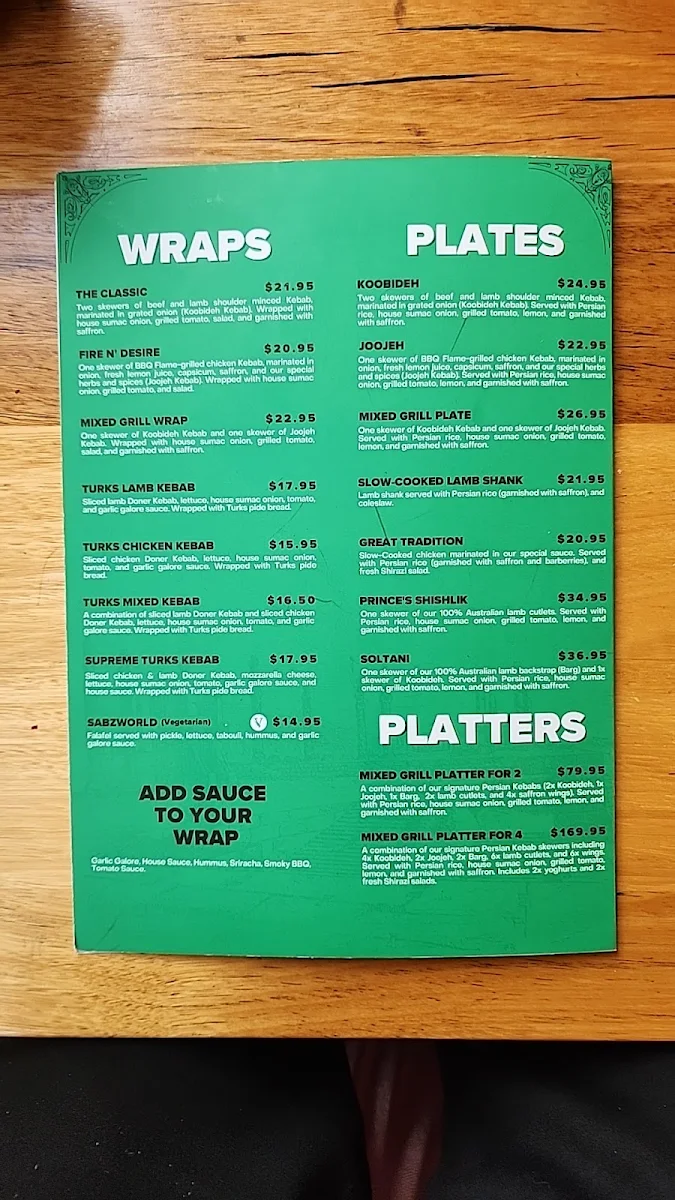 Menu, FATTIE PRINCE