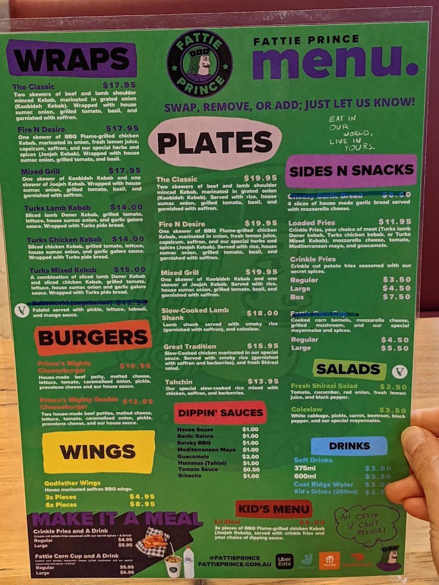 Menu, FATTIE PRINCE